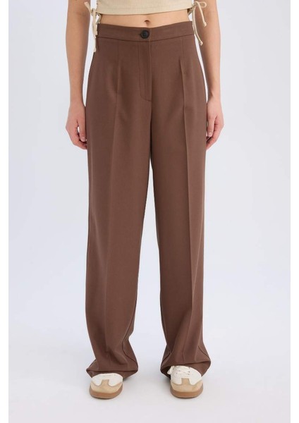 Yeni Sezon Standart Boy Kumaş Palazzo Pantolon Wide Leg Geniş Bol Paça Basic Düz Yüksek Bel