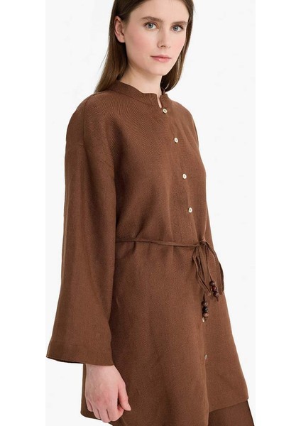 Yeni Sezon %100 Keten Regular Fit Bağcıklı Uzun Kollu Tesettür Gömlek Tunik modelleri