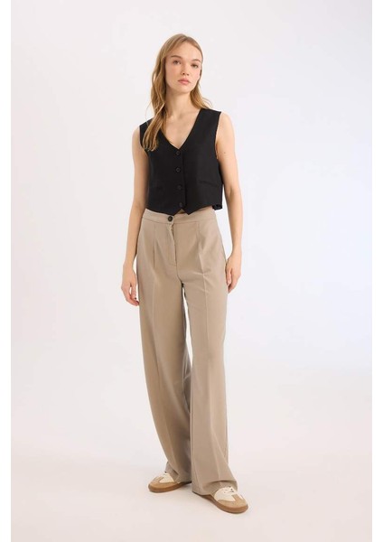 Yeni Sezon Standart Boy Kumaş Palazzo Pantolon Wide Leg Geniş Bol Paça Basic Düz Yüksek Bel fiyatları