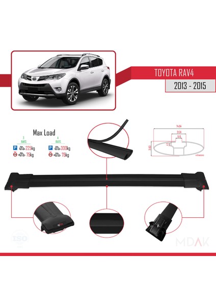 Toyota Rav4 Iv (XA40) Pre-Facelift 2013-2015 Arası ile Uyumlu Fly Model Ara Atkı Tavan Barı Siyah 3 Adet modelleri