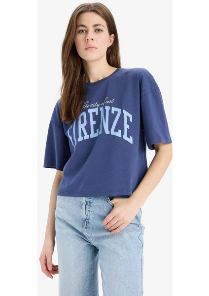 Yeni Sezon Oversize Geniş Kalıp Bisiklet Yaka Baskılı Penye Kısa Kollu Tişört modelleri