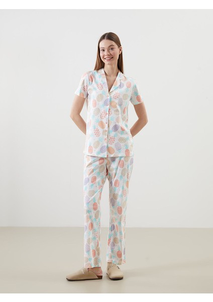 Yeni Sezon Gomlek Yaka Desenli Kadin Pijama Takimi - S5CC89Z8
