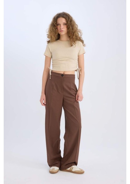 Yeni Sezon Standart Boy Kumaş Palazzo Pantolon Wide Leg Geniş Bol Paça Basic Düz Yüksek Bel fiyatları