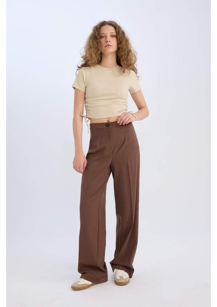 Yeni Sezon Standart Boy Kumaş Palazzo Pantolon Wide Leg Geniş Bol Paça Basic Düz Yüksek Bel modelleri
