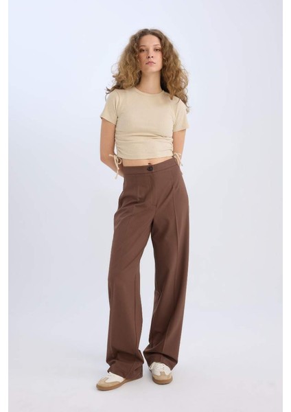 Yeni Sezon Standart Boy Kumaş Palazzo Pantolon Wide Leg Geniş Bol Paça Basic Düz Yüksek Bel fırsatları