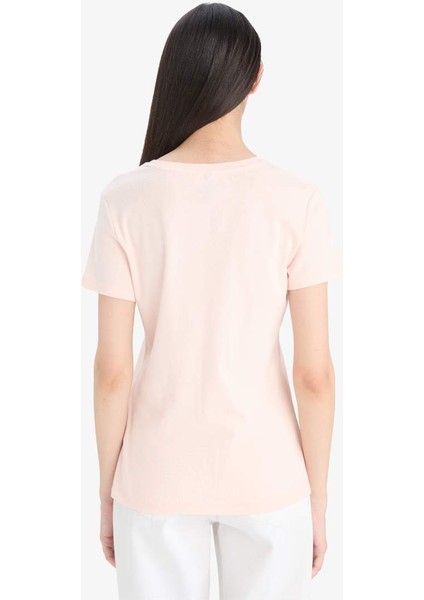 Yeni Sezon Slim Fit Dar Kesim V Yaka Basic Düz Ribana Kısa Kollu Tişört
