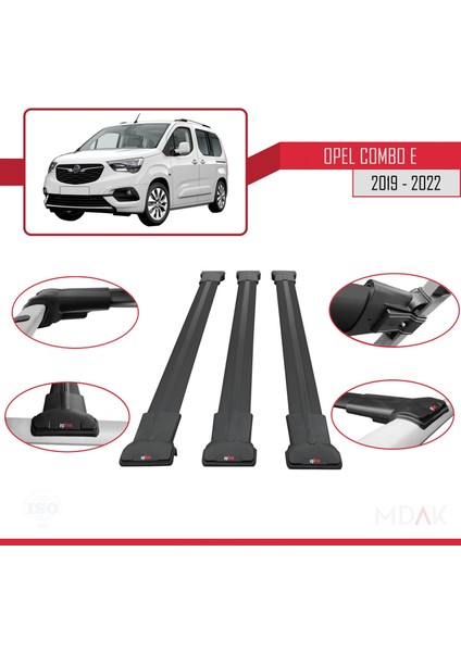 Opel Combo E 2019-2022 Arası ile Uyumlu Fly Model Ara Atkı Tavan Barı Siyah 3 Adet fırsatları
