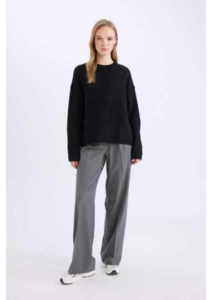 Yeni Sezon Standart Boy Kumaş Pantolon Wide Leg Geniş Bol Paça Basic Düz Yüksek Bel