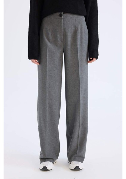 Yeni Sezon Standart Boy Kumaş Pantolon Wide Leg Geniş Bol Paça Basic Düz Yüksek Bel fırsatları