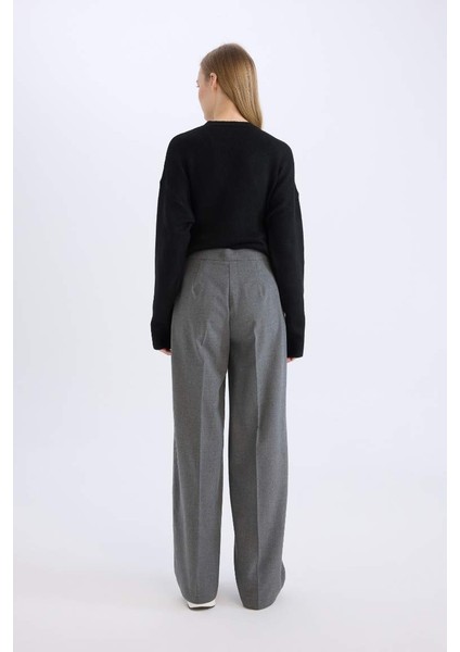 Yeni Sezon Standart Boy Kumaş Pantolon Wide Leg Geniş Bol Paça Basic Düz Yüksek Bel indirimleri