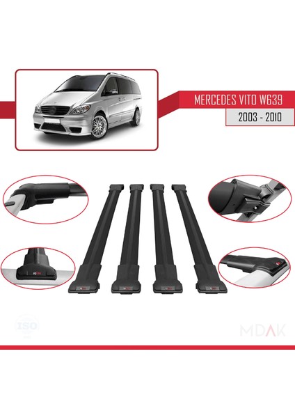 Mercedes Vito 2 (W639) Pre-Facelift 2003-2010 Arası ile Uyumlu Fly Model Ara Atkı Tavan Barı Siyah 4 Adet fırsatları