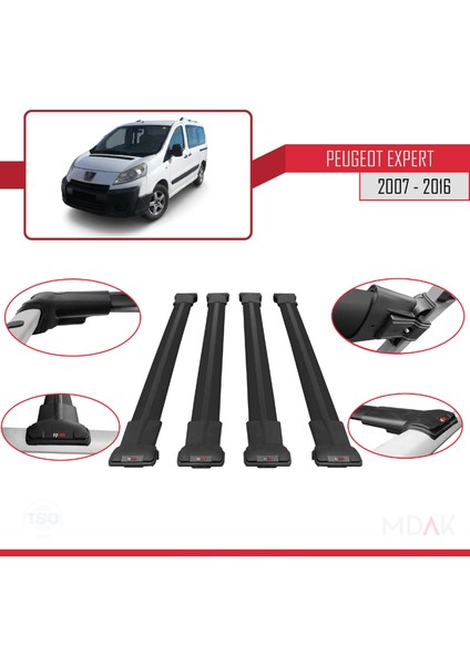 Peugeot Expert 2 2007-2016 Arası ile Uyumlu Fly Model Ara Atkı Tavan Barı Siyah 4 Adet fırsatları