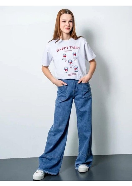 Kız Çocuk Oversize Köpek Baskılı Tasarım T-Shirt fırsatları