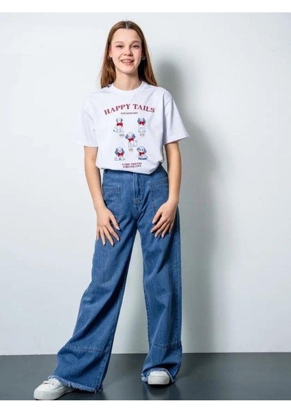 Kız Çocuk Oversize Köpek Baskılı Tasarım T-Shirt indirimleri