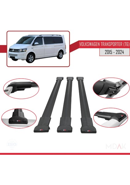 Volkswagen T6 Transporter 2015-2024 Arası ile Uyumlu Fly Model Ara Atkı Tavan Barı Siyah 3 Adet indirimleri