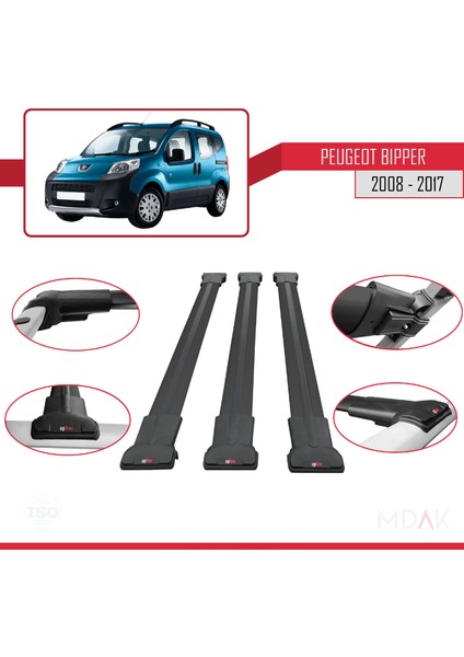 Peugeot Bipper 2008-2017 Arası ile Uyumlu Fly Model Ara Atkı Tavan Barı Siyah 3 Adet fırsatları
