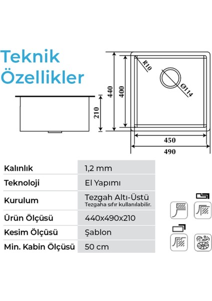 Stella 4449 Inox 40X45 El Yapımı Paslanmaz Çelik Mutfak Eviyesi fiyatları