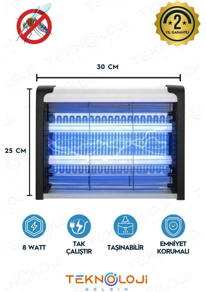 Elektrikli Sinek Öldürücü Uv 8 Watt Sineksavar Gece Lambası Askı Aparat Hediyeli 25X30 Büyük Boy