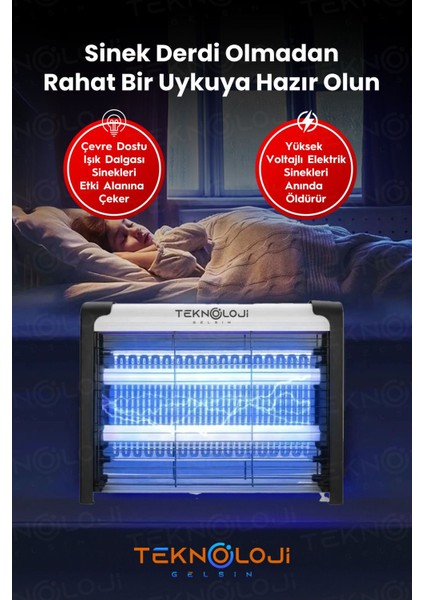 Elektrikli Sinek Öldürücü Uv 8 Watt Sineksavar Gece Lambası Askı Aparat Hediyeli 25X30 Büyük Boy