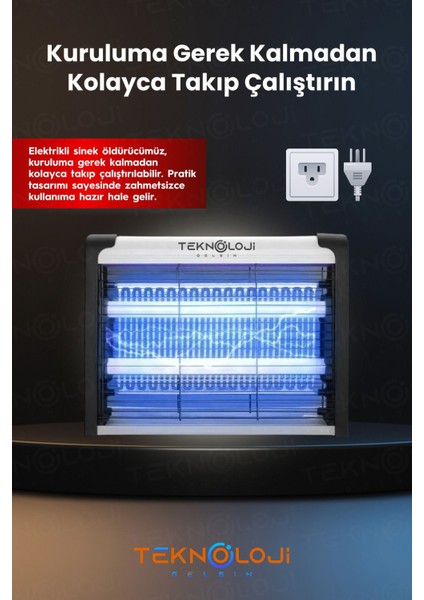 Elektrikli Sinek Öldürücü Uv 8 Watt Sineksavar Gece Lambası Askı Aparat Hediyeli 25X30 Büyük Boy