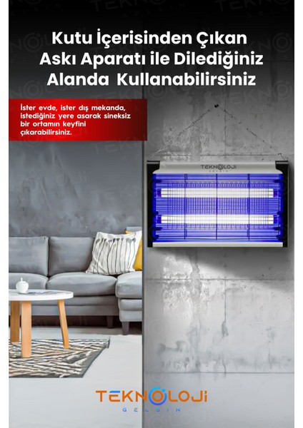 Elektrikli Sinek Öldürücü Uv 8 Watt Sineksavar Gece Lambası Askı Aparat Hediyeli 25X30 Büyük Boy