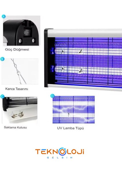 Elektrikli Sinek Öldürücü Uv 8 Watt Sineksavar Gece Lambası Askı Aparat Hediyeli 25X30 Büyük Boy