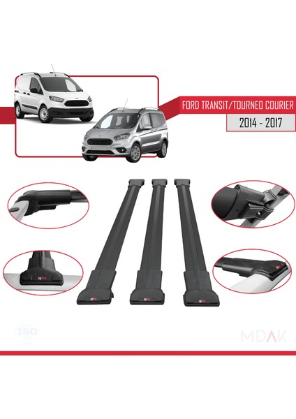 Ford Transit/tourneo Courier Pre-Facelift 2014-2017 Arası ile Uyumlu Fly Model Ara Atkı Tavan Barı Siyah 3 Adet fırsatları