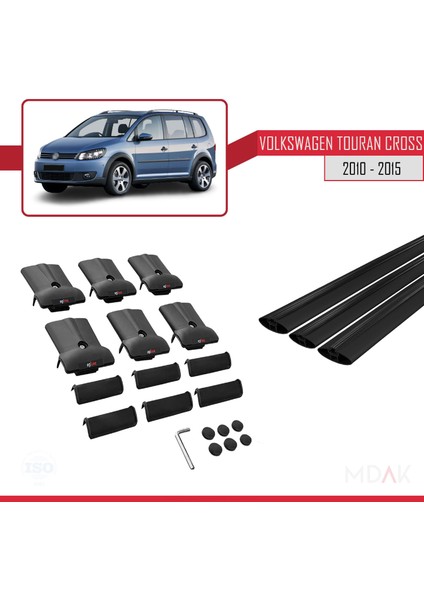 Volkswagen Touran Cross Post-Facelift 2010-2015 Arası ile Uyumlu Fly Model Ara Atkı Tavan Barı Siyah 3 Adet indirimleri