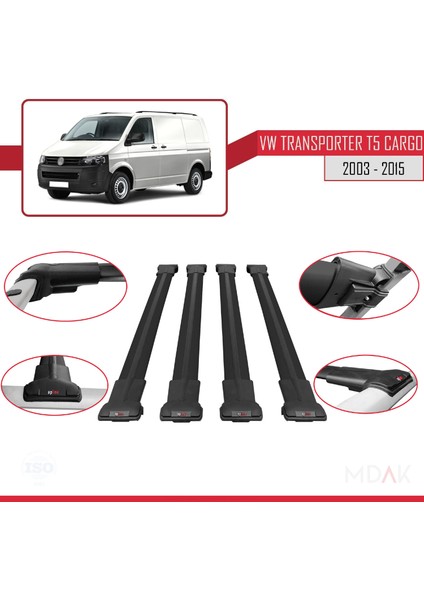 Volkswagen T5 Transporter 2003-2015 Arası ile Uyumlu Fly Model Ara Atkı Tavan Barı Siyah 4 Adet fırsatları