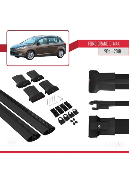 Ford Grand C-Max (C344) 2011-2019 Arası ile Uyumlu Fly Model Ara Atkı Tavan Barı Siyah 2 Adet indirimleri