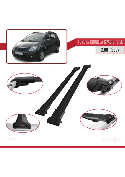 Toyota Corolla Spacio 2 (E120) 2001-2007 Arası ile Uyumlu Fly Model Ara Atkı Tavan Barı Siyah 2 Adet fırsatları