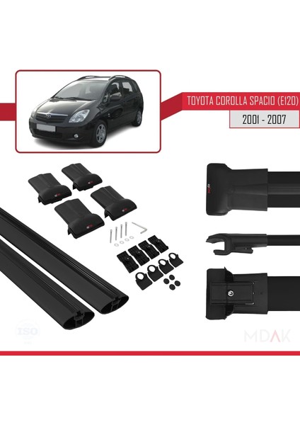Toyota Corolla Spacio 2 (E120) 2001-2007 Arası ile Uyumlu Fly Model Ara Atkı Tavan Barı Siyah 2 Adet indirimleri