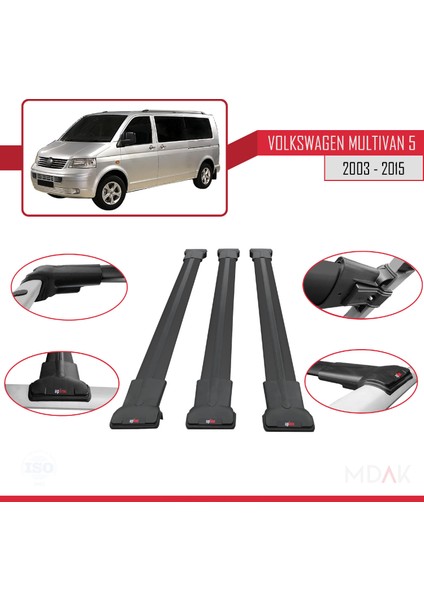 Volkswagen T5 Multivan 2003-2015 Arası ile Uyumlu Fly Model Ara Atkı Tavan Barı Siyah 3 Adet fırsatları