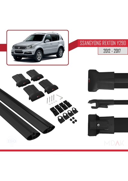 Ssangyong Rexton (Y290) 2012-2017 Arası ile Uyumlu Fly Model Ara Atkı Tavan Barı Siyah 2 Adet indirimleri