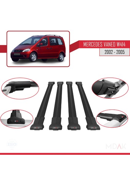 Mercedes Vaneo (W414) 2002-2005 Arası ile Uyumlu Fly Model Ara Atkı Tavan Barı Siyah 4 Adet fırsatları
