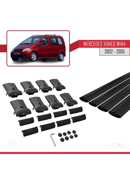 Mercedes Vaneo (W414) 2002-2005 Arası ile Uyumlu Fly Model Ara Atkı Tavan Barı Siyah 4 Adet indirimleri