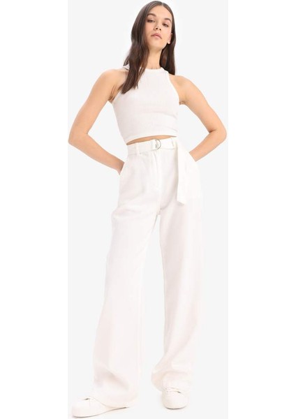 Yeni Sezon Wide Leg Çift Cepli Yüksek Bel Standart Boy Modal Geniş Bol Paça Pantolon