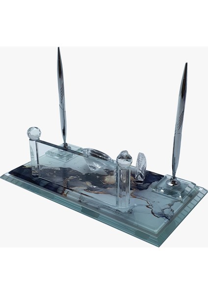 İsme Özel Kabartma Kristal Vip Okyanus Set Masasütü İsimlik