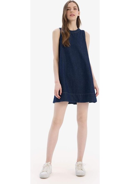 Yeni Sezon Fashion Fit Bisiklet Yaka Kolsuz Yumuşak Jean Elbise fiyatları