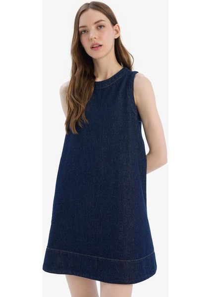 Yeni Sezon Fashion Fit Bisiklet Yaka Kolsuz Yumuşak Jean Elbise fırsatları