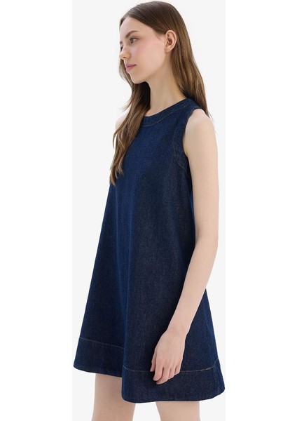 Yeni Sezon Fashion Fit Bisiklet Yaka Kolsuz Yumuşak Jean Elbise indirimleri