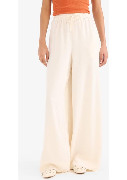 Yeni Sezon Wide Leg Keten Karışımlı Kumaş Palazzo Pantolon Yüksek Bel Geniş Paça