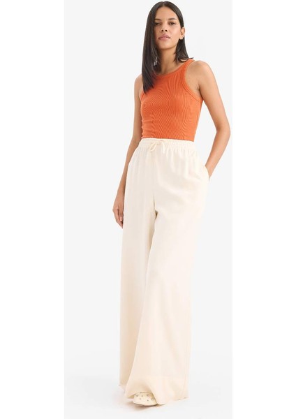 Yeni Sezon Wide Leg Keten Karışımlı Kumaş Palazzo Pantolon Yüksek Bel Geniş Paça modelleri
