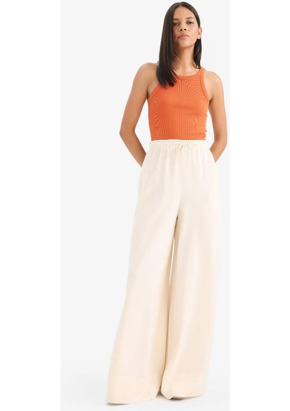 Yeni Sezon Wide Leg Keten Karışımlı Kumaş Palazzo Pantolon Yüksek Bel Geniş Paça fırsatları
