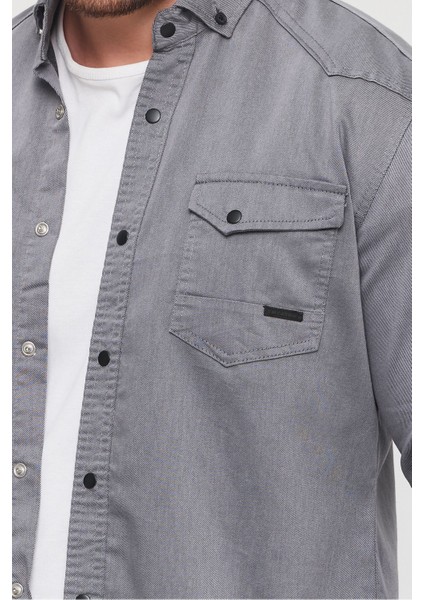 Slim Fit Erkek Kot Gömlek Gri
