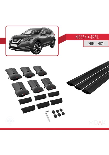 Nissan X-Trail 3 (T32) 2014-2021 Arası ile Uyumlu Fly Model Ara Atkı Tavan Barı Siyah 3 Adet indirimleri