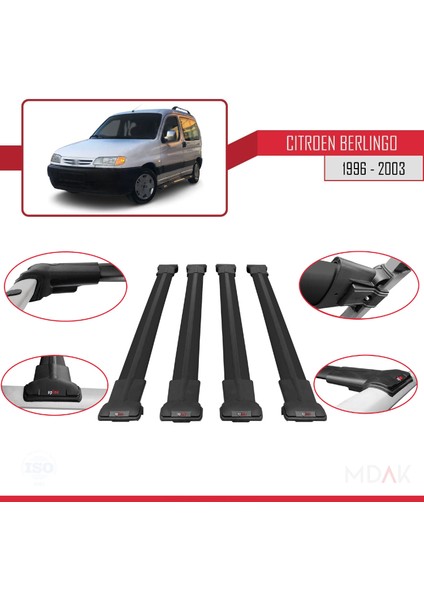Citroen Berlingo (M49) 1996-2003 Arası ile Uyumlu Fly Model Ara Atkı Tavan Barı Siyah 4 Adet fırsatları