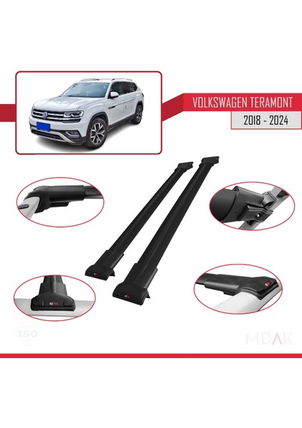 Volkswagen Teramont (Ca1) 2018-2024 Arası ile Uyumlu Fly Model Ara Atkı Tavan Barı Siyah 2 Adet fırsatları