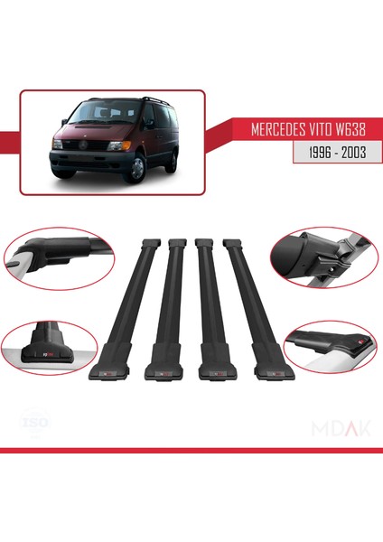 Mercedes Vito (W638) 1996-2003 Arası ile Uyumlu Fly Model Ara Atkı Tavan Barı Siyah 4 Adet fırsatları