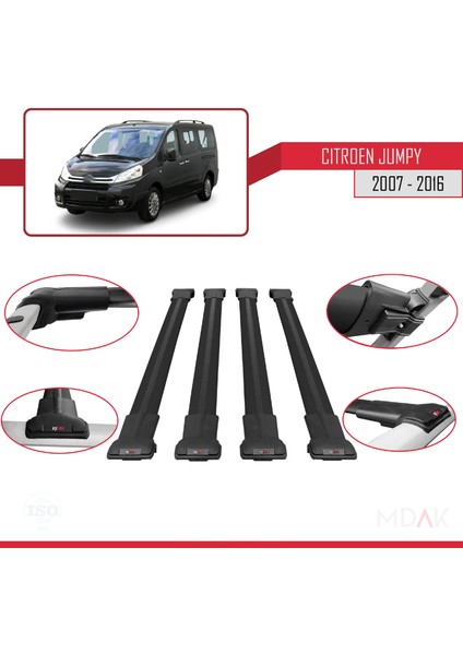 Citroen Jumpy 2 (G9) 2007-2016 Arası ile Uyumlu Fly Model Ara Atkı Tavan Barı Siyah 4 Adet fırsatları